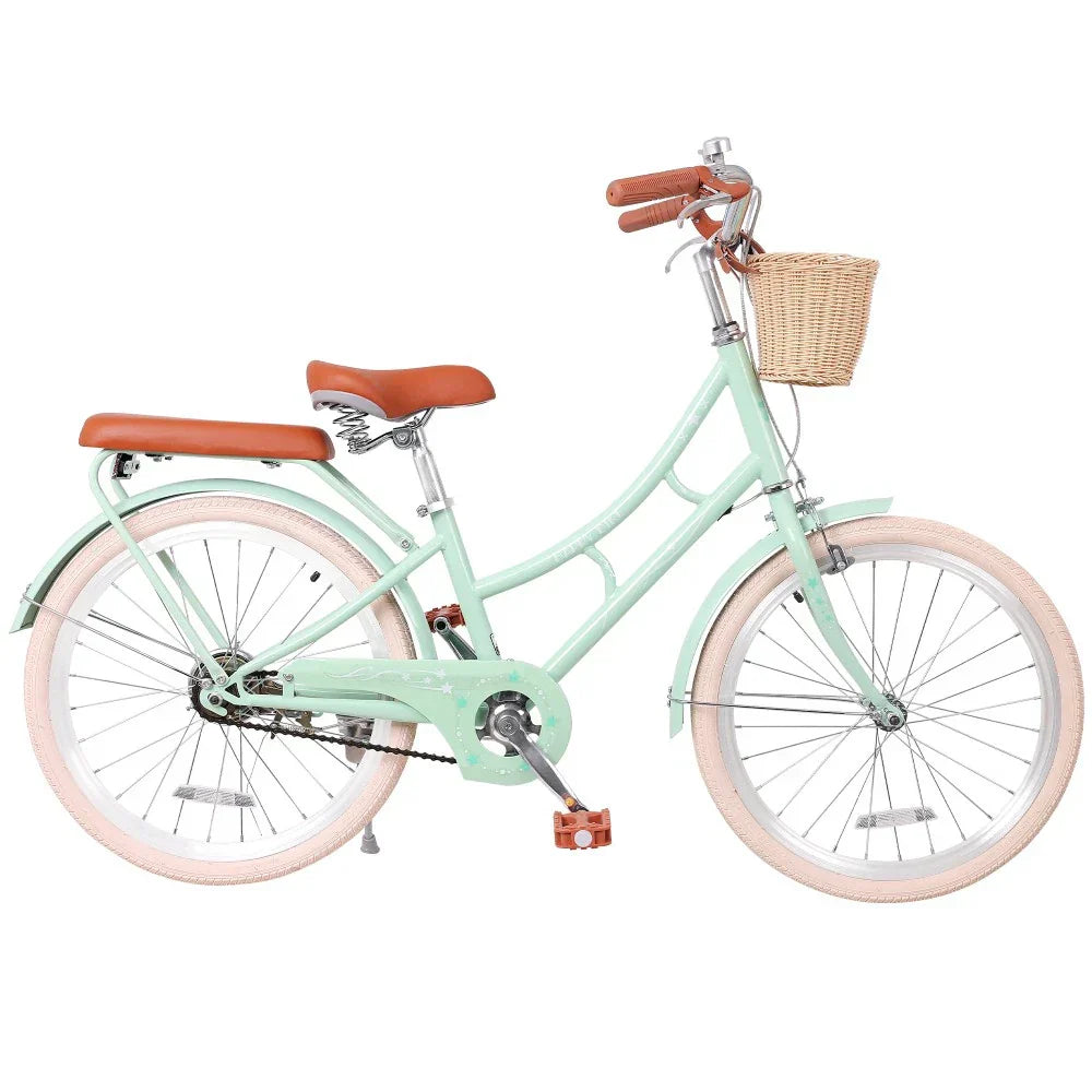 22 Inch Beach Cruiser Bike for Girls, Commuter Bicycle with Front Basket